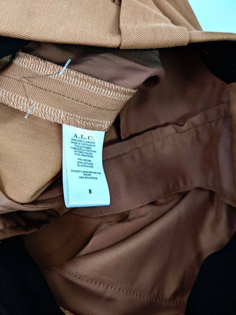 NWT - A.L.C. Flat Front Straight Leg Trousers Minimal Chic Tan Brown Size 8 - Picture 6 of 8